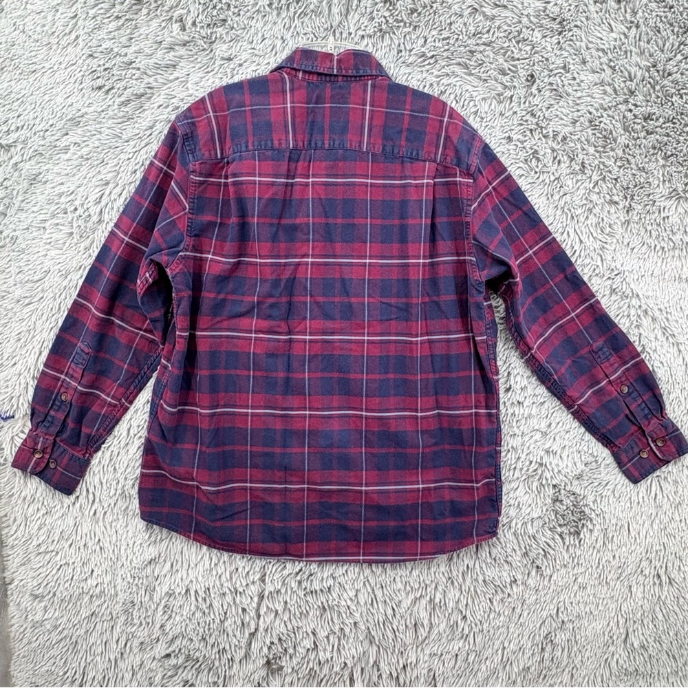 Orvis Flannel Shirt Mens Large Classic Fit Button Up Sangria Plaid Double Brush - Picture 7 of 8